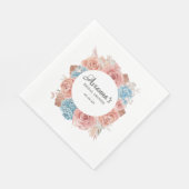 Serviettes en papier fleurs roses poudrées et bleu (Coin)