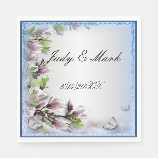 Serviettes en papier fleurs violettes et papillons (Devant)