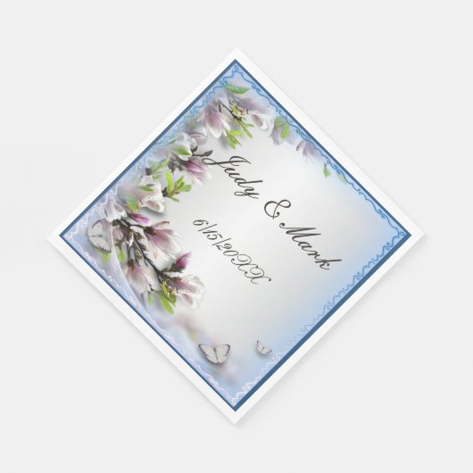 Serviettes en papier fleurs violettes et papillons (Coin)