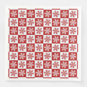 Serviettes en papier flocon de neige damier rouge