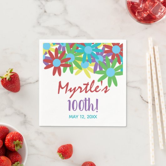 Serviettes en papier floral 100e anniversaire pers (En situation)