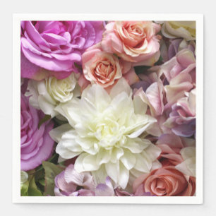 Serviettes en papier floral avec dahlia et roses