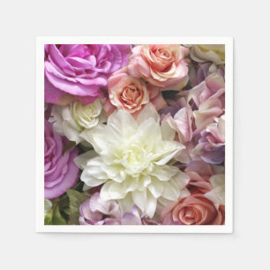 Serviettes en papier floral avec dahlia et roses
