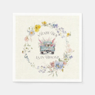 Serviettes en papier Floral Blue Truck Baby Boy in