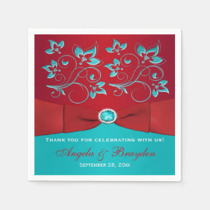 Serviettes en papier floral rouge, turquoise