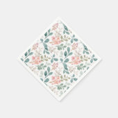 Serviettes en papier floral vert pêche, Botanique (Coin)