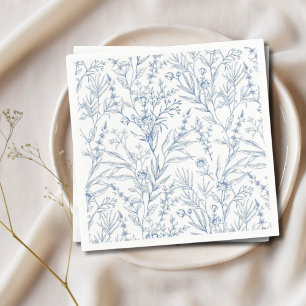 Serviettes en papier florales bleues et blanches d
