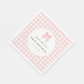Serviettes en papier Gingham à ruban rose pour 1er (Coin)