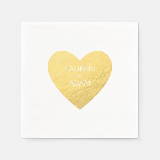 Serviettes en papier Gold Heart pour mariage (Devant)
