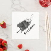 Serviettes en papier Halloween en sorcière volante (En situation)