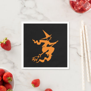 serviettes en papier Halloween sorcière noir orang