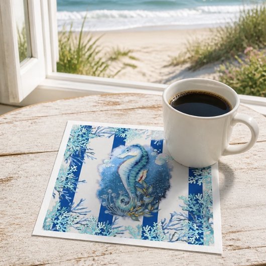 Serviettes en papier Hippocampe bleu côtier