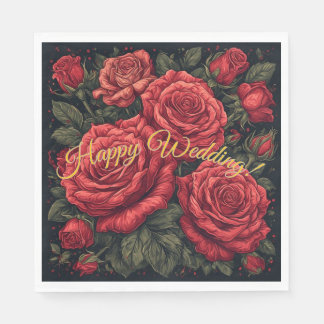 Serviettes en papier "Joyeux Mariage" Roses élégan