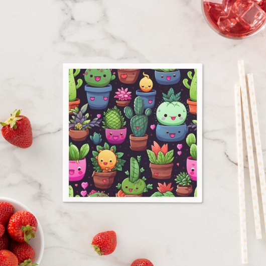 Serviettes en papier Kawaii Cactus (En situation)