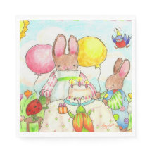 Serviettes en papier Lapin d'anniversaire