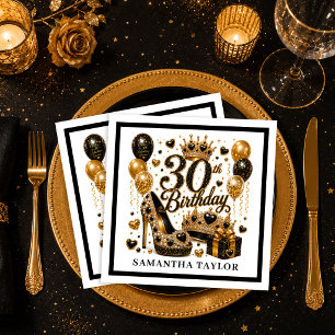 Serviettes en papier luxe noir et or pour 30e anni