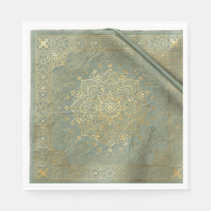 Serviettes en papier Mandala Mughal vert sauge et