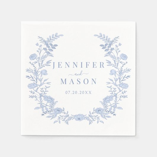 Serviettes en papier mariage bleu bohème (Devant)