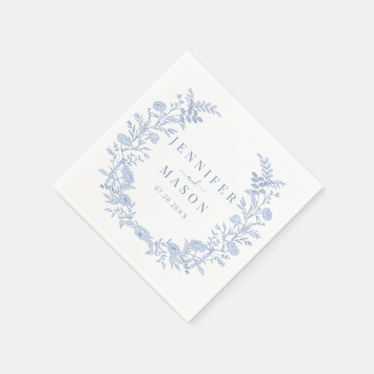 Serviettes en papier mariage bleu bohème (Coin)