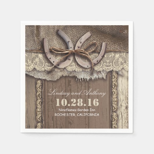 serviettes en papier mariage campagnard rustique - (Devant)