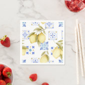 Serviettes en papier mariage Carreau Bleu & Citron (En situation)