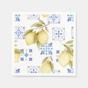 Serviettes en papier mariage Carreau Bleu & Citron