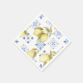 Serviettes en papier mariage Carreau Bleu & Citron (Coin)