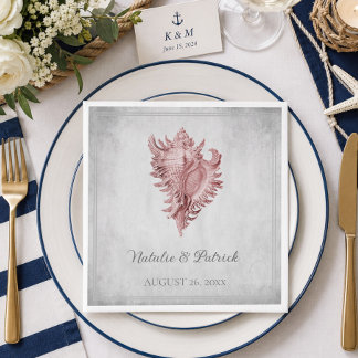 Serviettes en papier mariage Coquille de conque ro