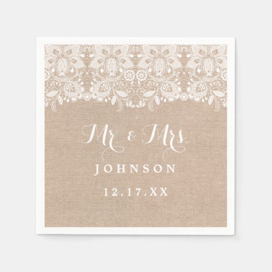 Serviettes en papier Mariage en dentelle rustique (Devant)
