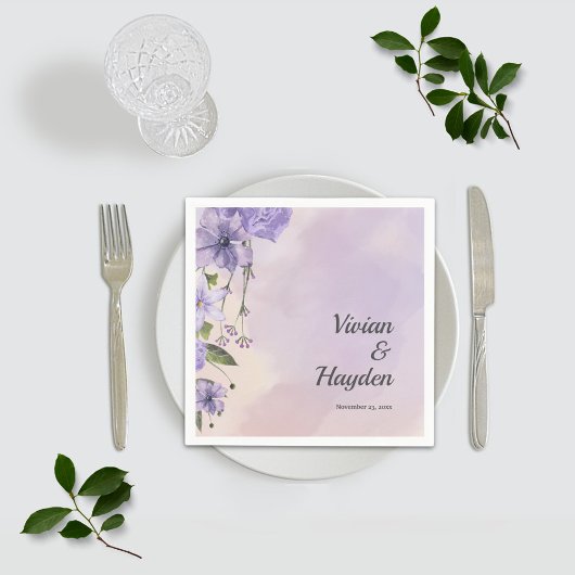 Serviettes en papier mariage Fleurs violettes Forê