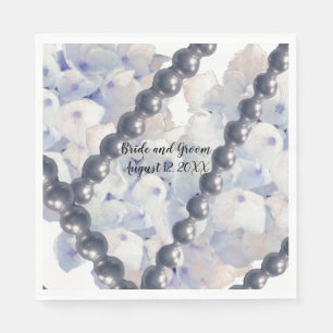 Serviettes en papier mariage perles florales bleue