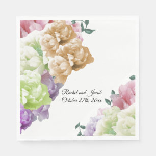 Serviettes en papier mariage pivoines multicolores