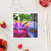 Serviettes en papier masques de Mardi Gras colorés (En situation)