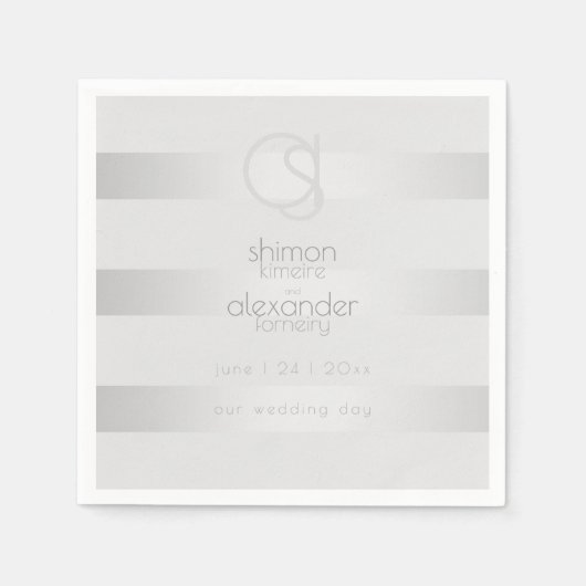 SERVIETTES EN PAPIER | Monogramme à rayures argent (Devant)