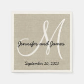 Serviettes en papier monogramme rustique lin (Devant)