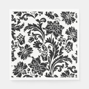 Serviettes en papier noir et blanc damassé