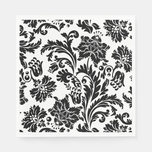 Serviettes en papier noir et blanc damassé (Devant)