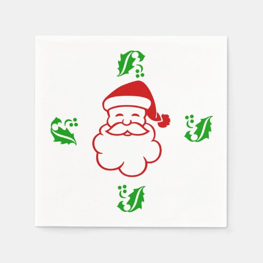 Serviettes en papier - Père Noël et Holly (Devant)