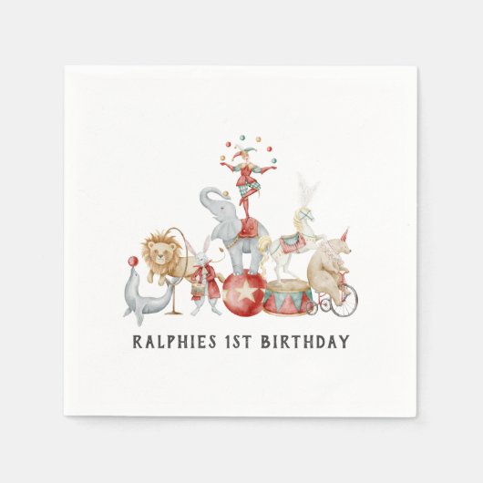 Serviettes en papier pour anniversaire thème cirqu (Devant)
