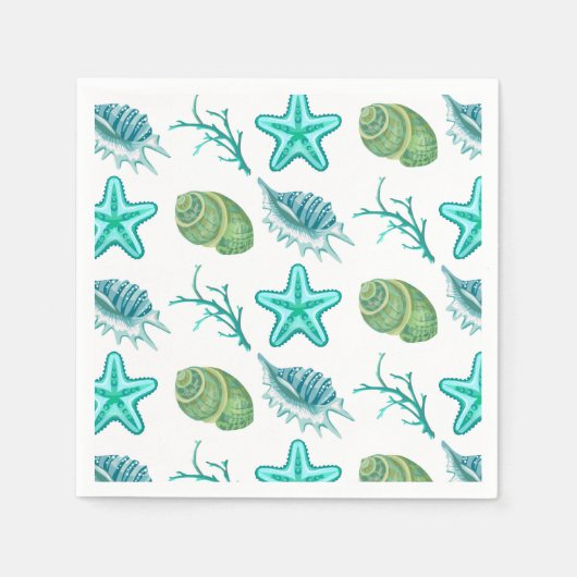 Serviettes en papier pour cocktail - Coquillages (Devant)