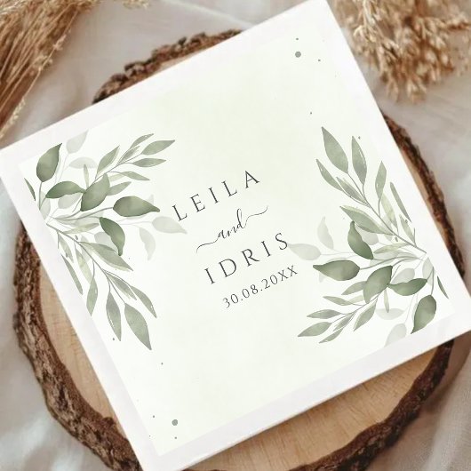 Serviettes en papier pour mariage avec feuillage d