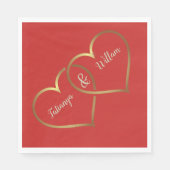 Serviettes en papier pour mariage coeurs rouges et (Devant)