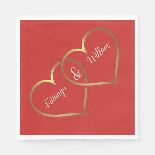 Serviettes en papier pour mariage coeurs rouges et (Devant)