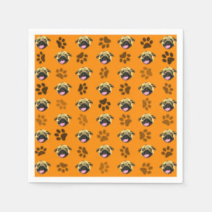 Serviettes en papier Pug Party empreinte de patte