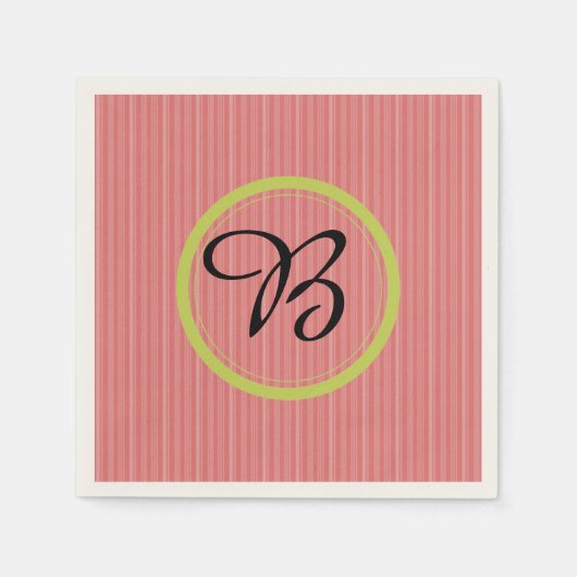 Serviettes en papier rayé orange monogramme modern (Devant)