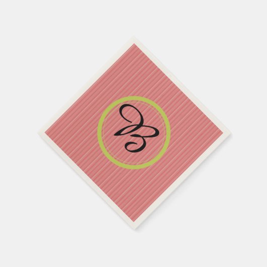 Serviettes en papier rayé orange monogramme modern (Coin)