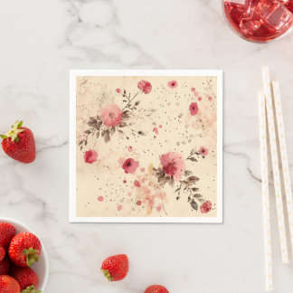Serviettes en papier rose fleuri vintage rose et c