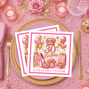 Serviettes en papier rose gold confetti pour 30 an