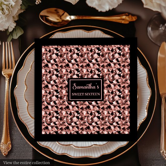 Serviettes en papier rose gold et noir, emballage 