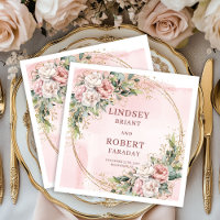 Serviettes en papier rose poudré romantique avec f